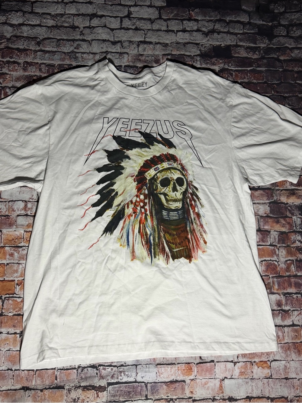 Yeezy White Short-Sleeve Tee with Multicolor Skull Headdress Graphic